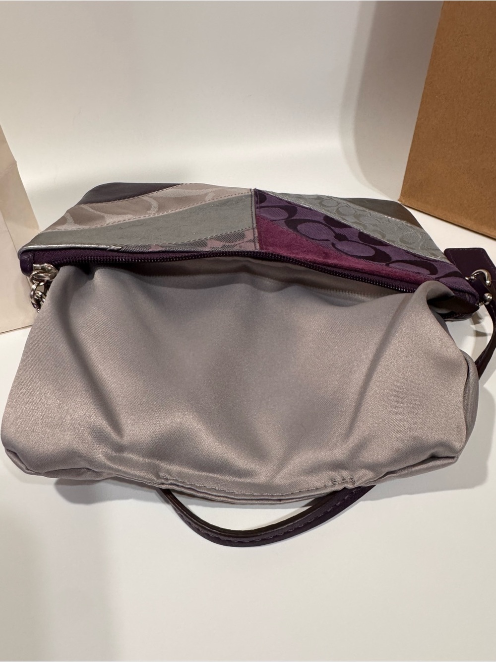 Coach Purple Suede & Metallic Patchwork Wristlet Duo - Picture 9 of 16